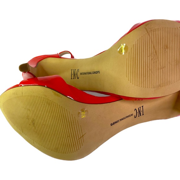 INC Suzi Tangerine Red Patent Leather High Heel Cross Strap Shoes - Picture 6 of 8